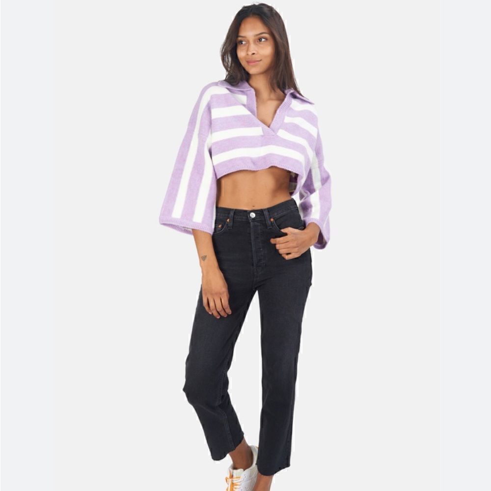 For Love&Lemons Maud Boxy Crop Sweater - Purple Size L